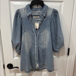 NWT Free People “We The Free” Light Blue Denim Blouse